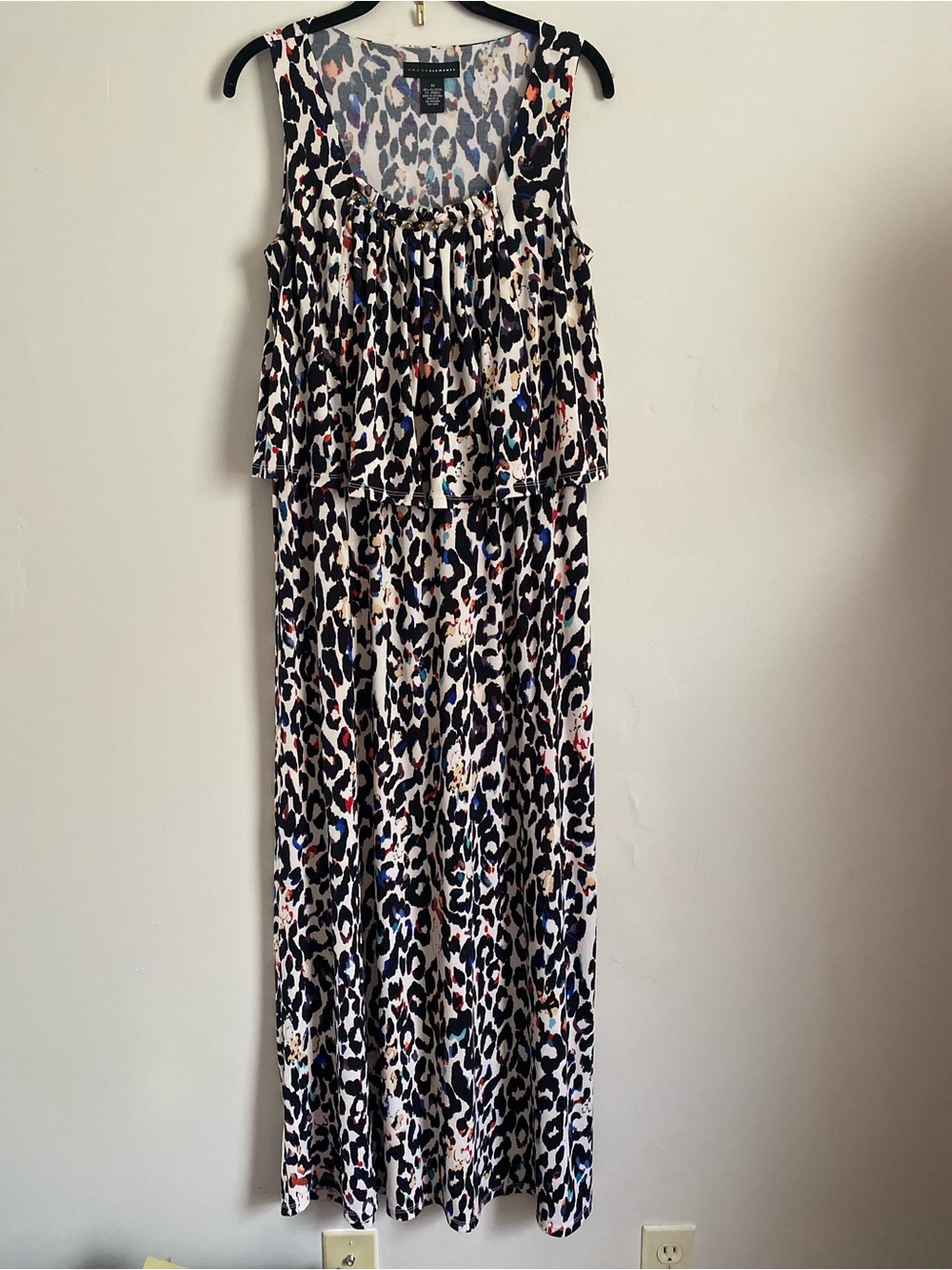 Grace Elements Maxi Dress M Abstract Leopard Tiered Flowy Boho Chic Y2K Whimsy